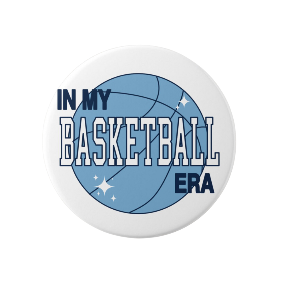 In My Basketball Era Button Magnet Carolina Blue and White