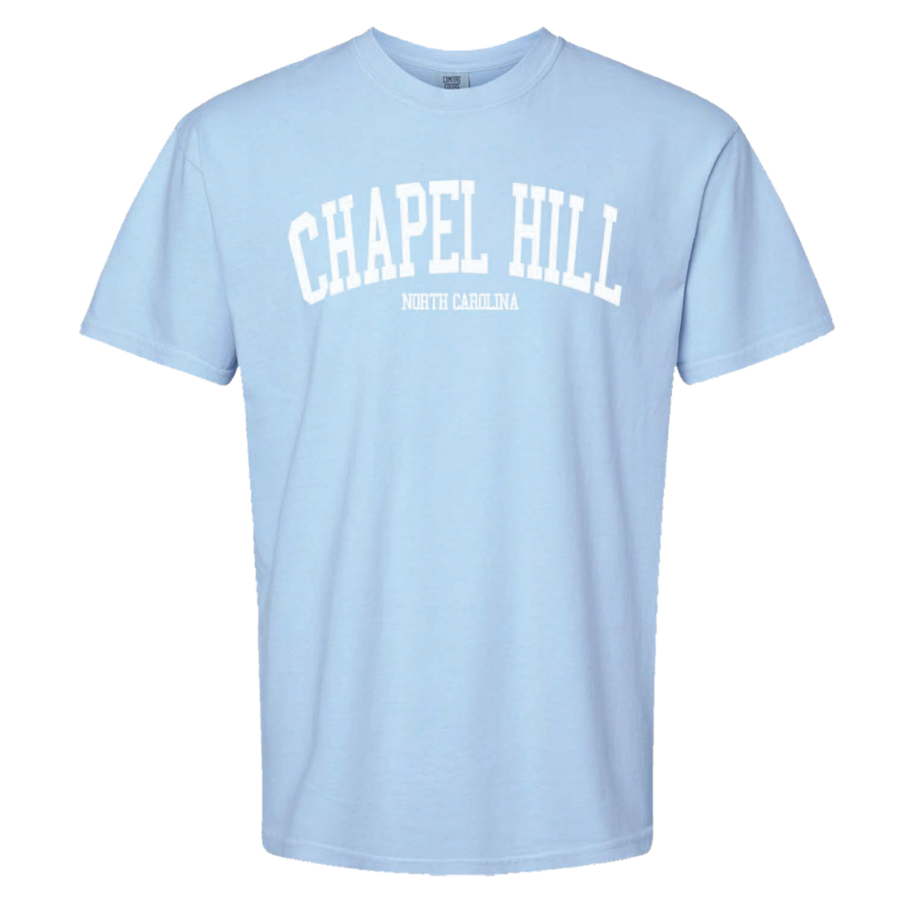 Chapel Hill North Carolina Comfort Colors T-Shirt in Hydrangea - Main View - Vantage