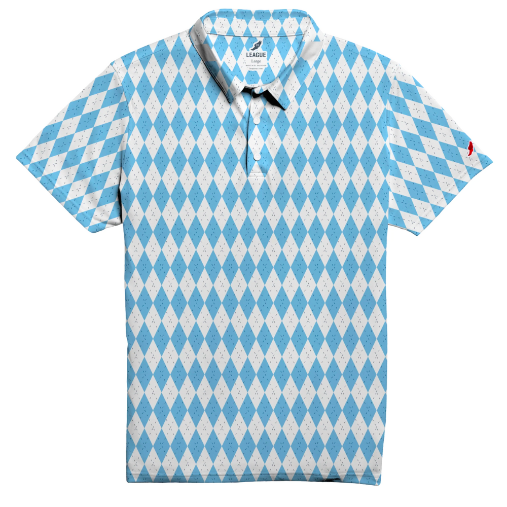 Carolina Blue and White Argyle Polo in Athletic Material