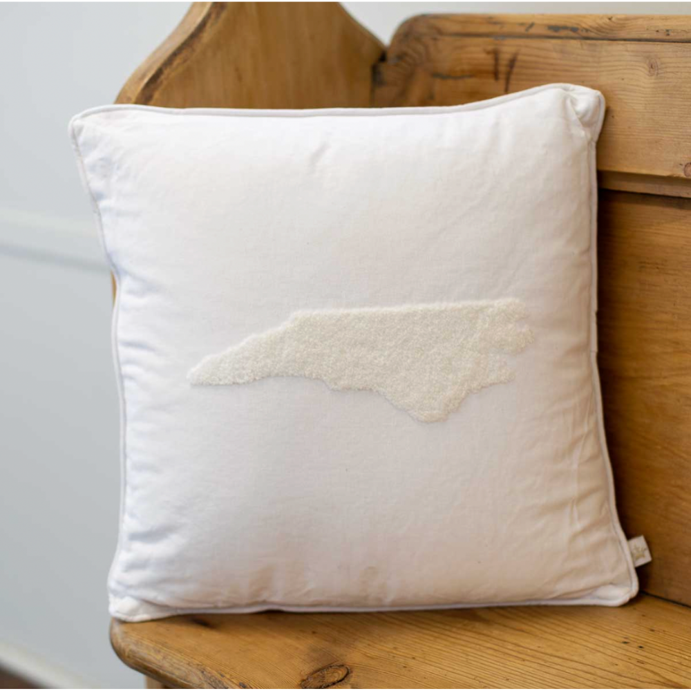 North Carolina Embroidered Pillow in Soft White 16x16