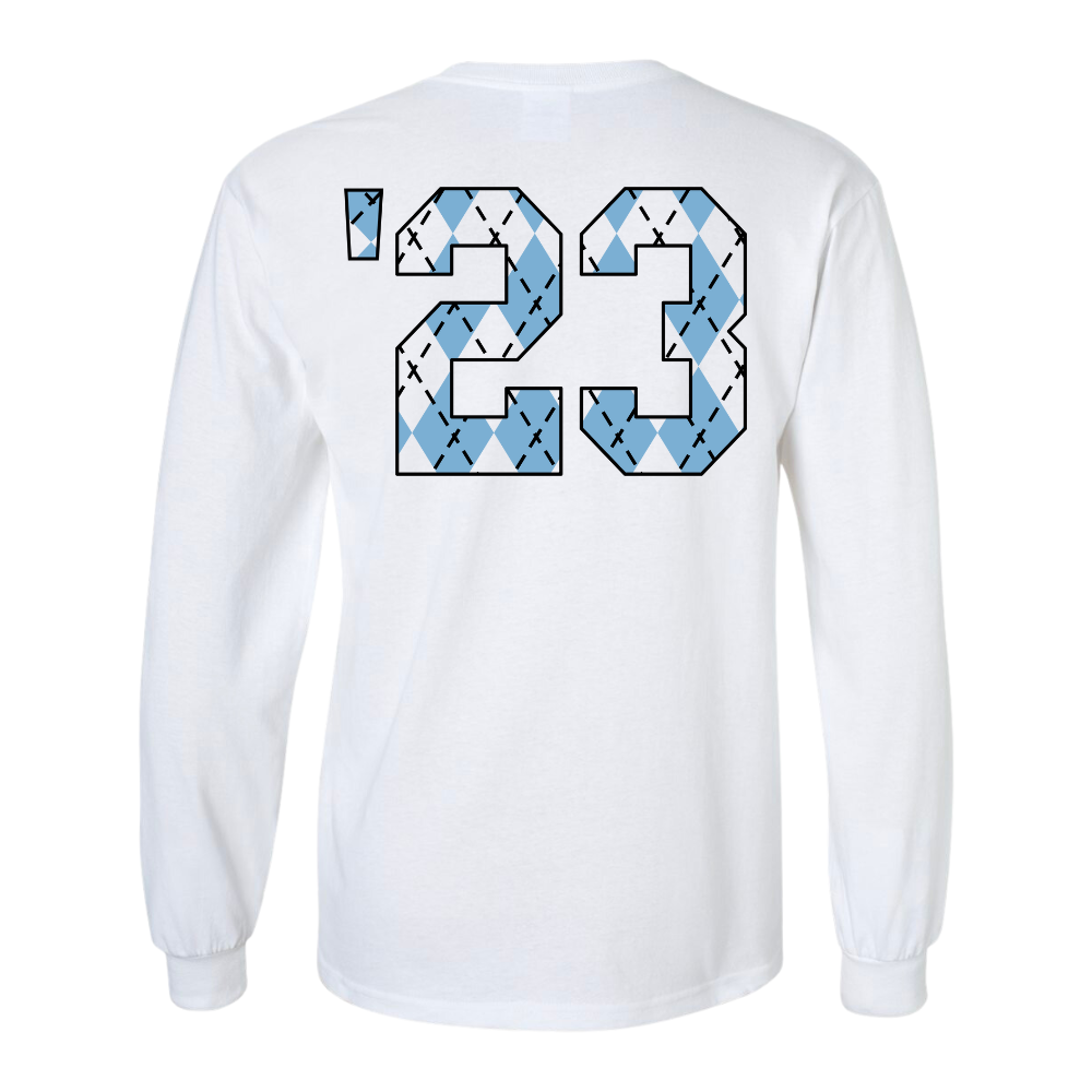 23 Year Sneaker Long Sleeve T-Shirt in White and Carolina Blue