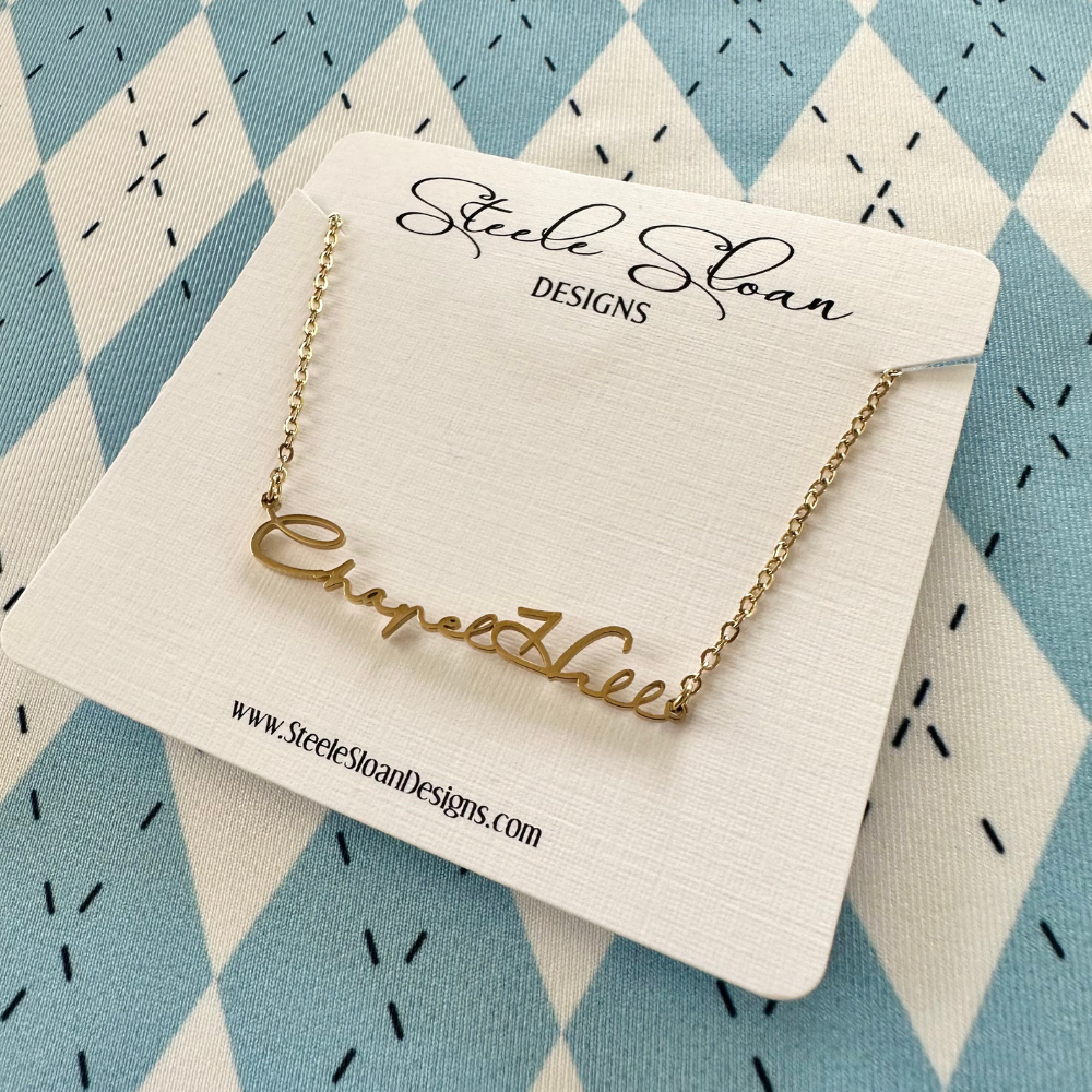 Chapel Hill Cursive Gold Necklace