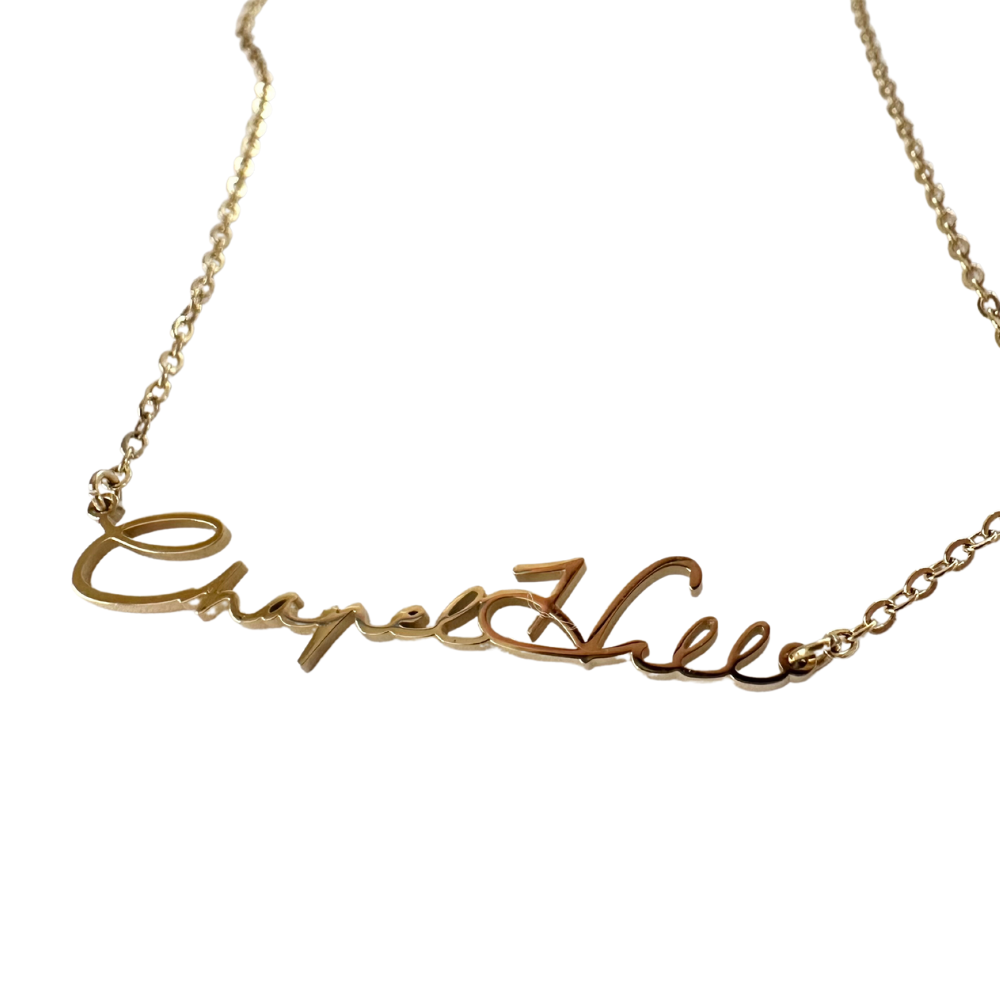 Chapel Hill Cursive Gold Necklace