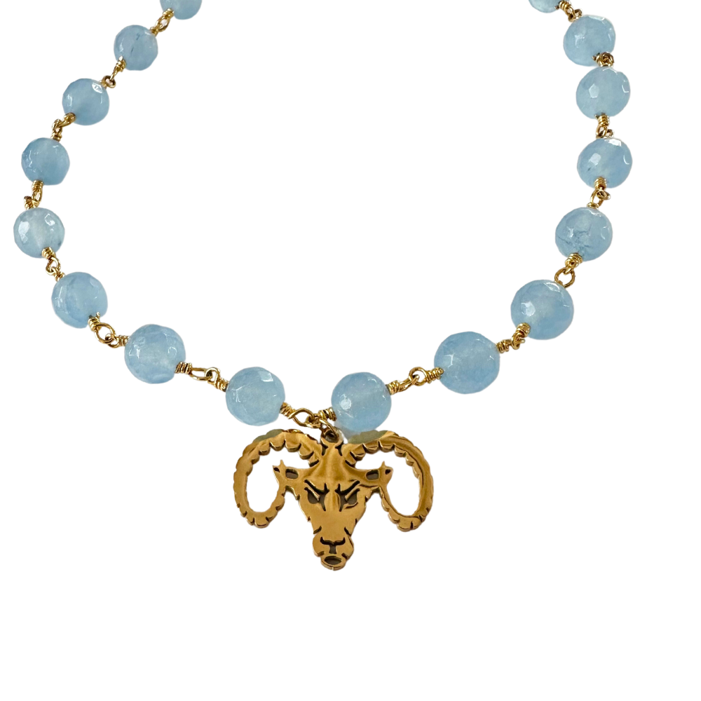North Carolina Tar Heels Gold Rameses Necklace with Blue Beads