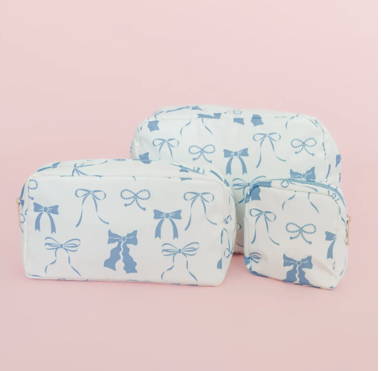 Blue Bow Nylon Cosmetic Zipper Bag