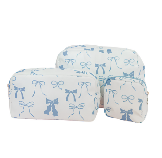 Blue Bow Nylon Cosmetic Zipper Bag