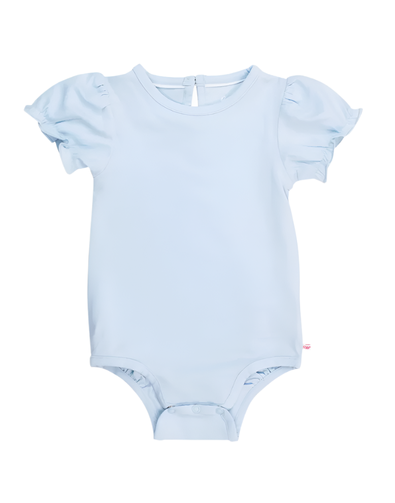 Baby Girls Light Blue Knit Puff Short Sleeve Bodysuit