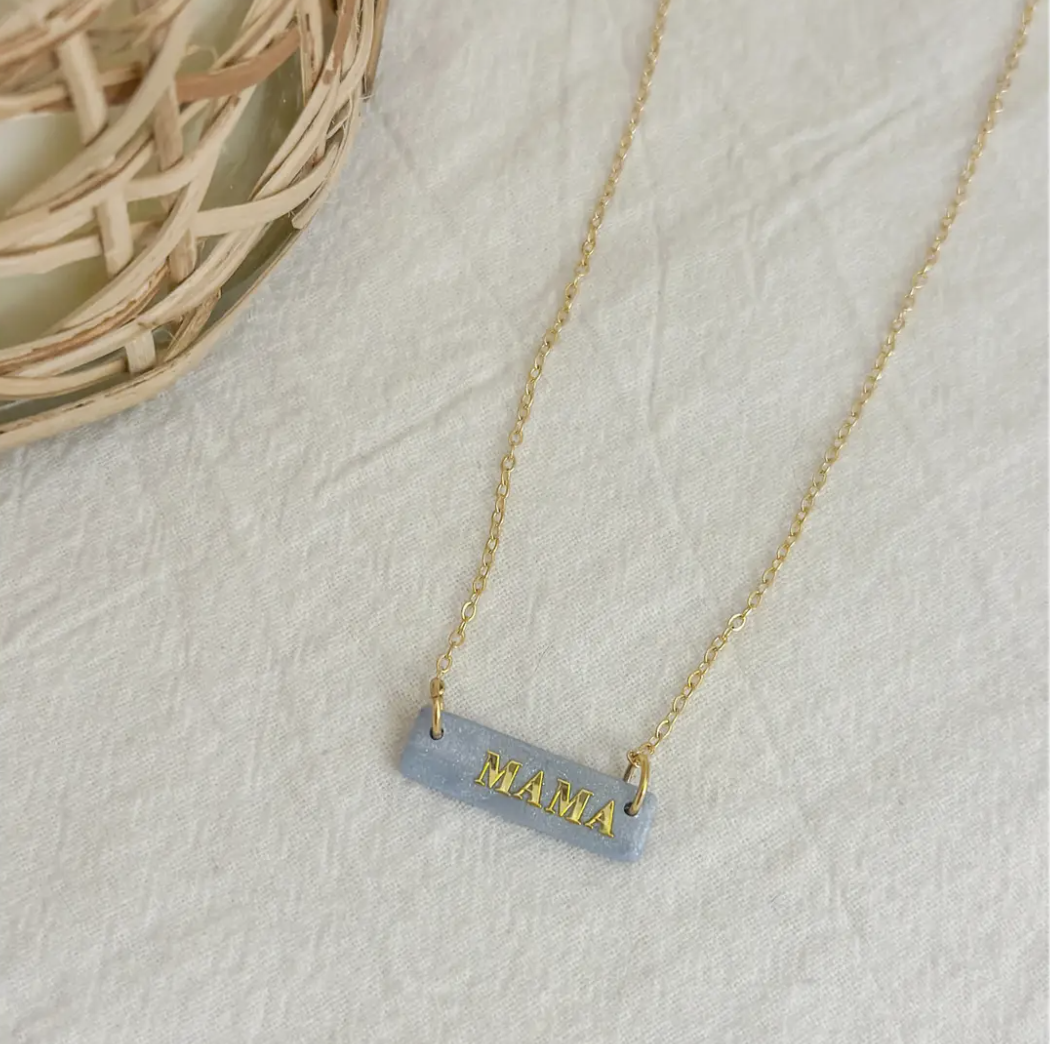 Carolina Blue MAMA Bar Necklace