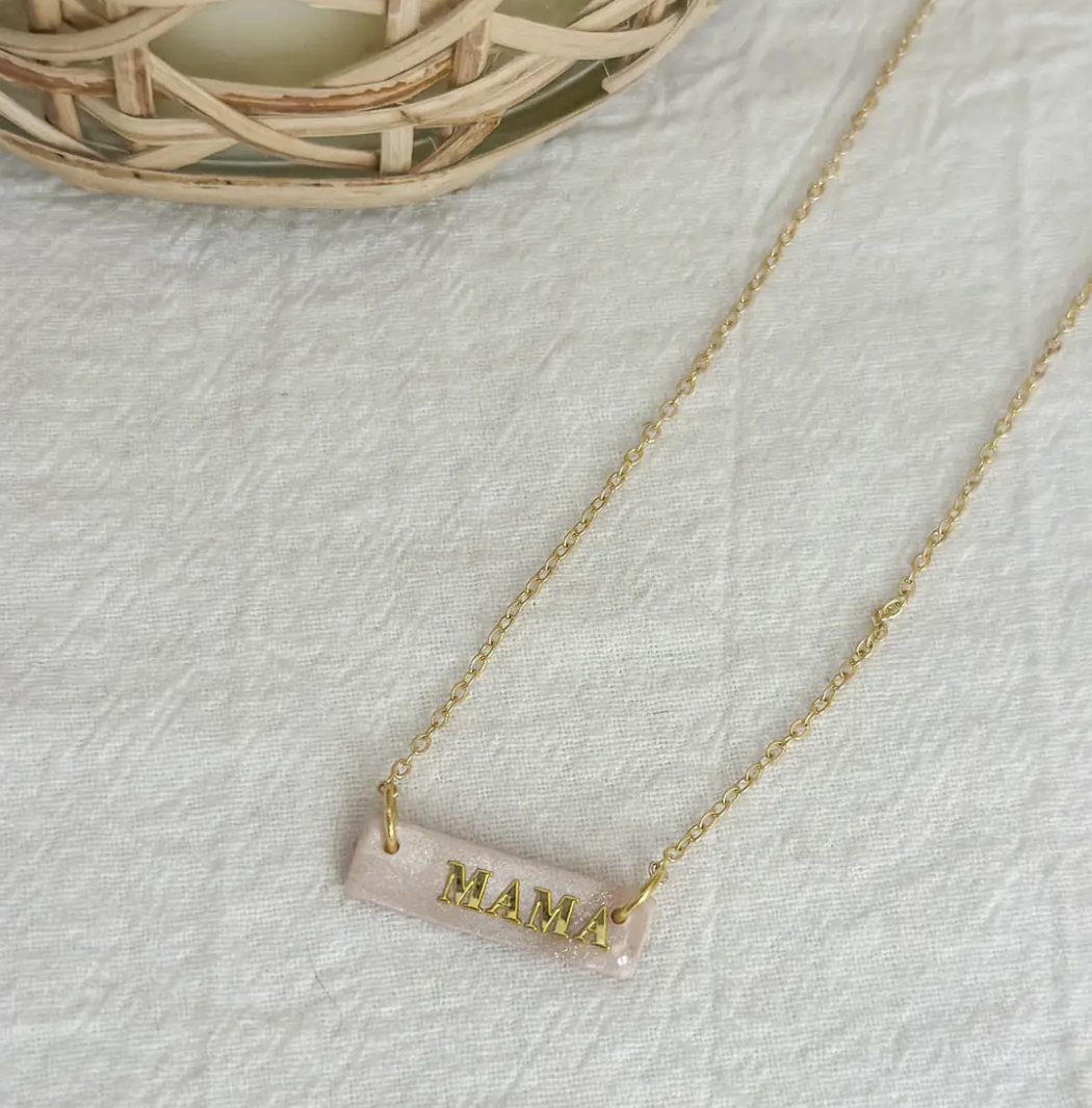Pearl MAMA Bar Necklace