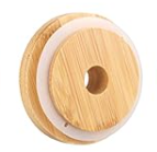 Bamboo Jar Lid and Glass Straw for Can Shaped Pint Glass