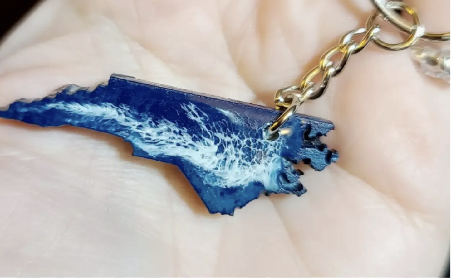 North Carolina Key Chain - Handmade Resin & Wood Key Chain