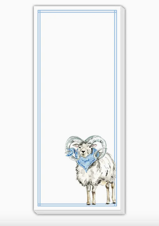 Handpainted Ram with Blue Bandana Skinny Notepad