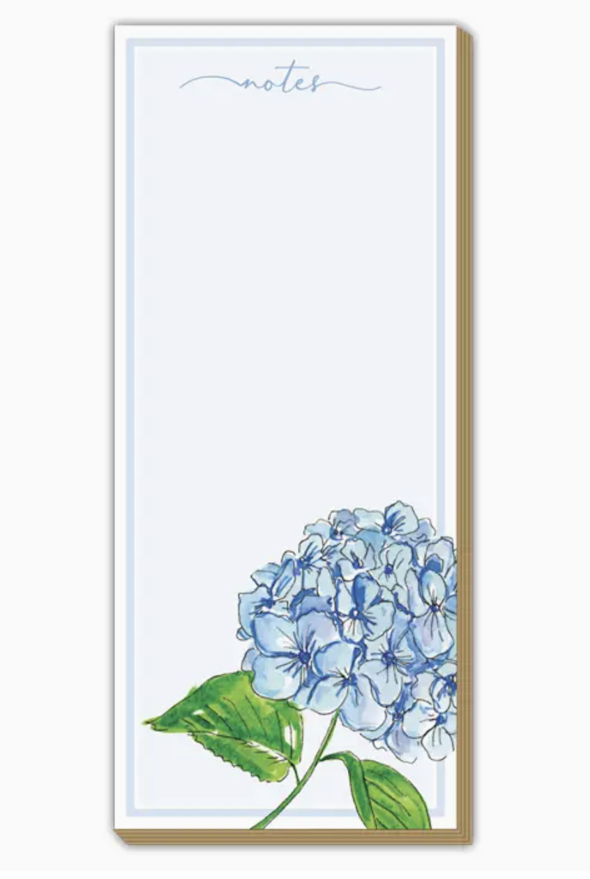 Handpainted Single Blue Hydrangea Notes Luxe Skinny Pad