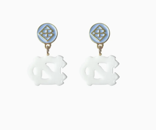 North Carolina Large Dangle White Logo Earrings