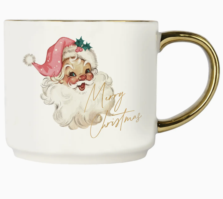 Vintage Santa 14 oz Gold Handle Coffee Mug