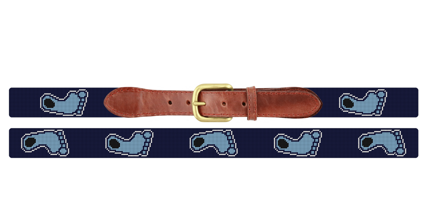 Tar Heels North Carolina Men's Belt in Navy Blue Needlepoint with Foot by Smathers and Branson