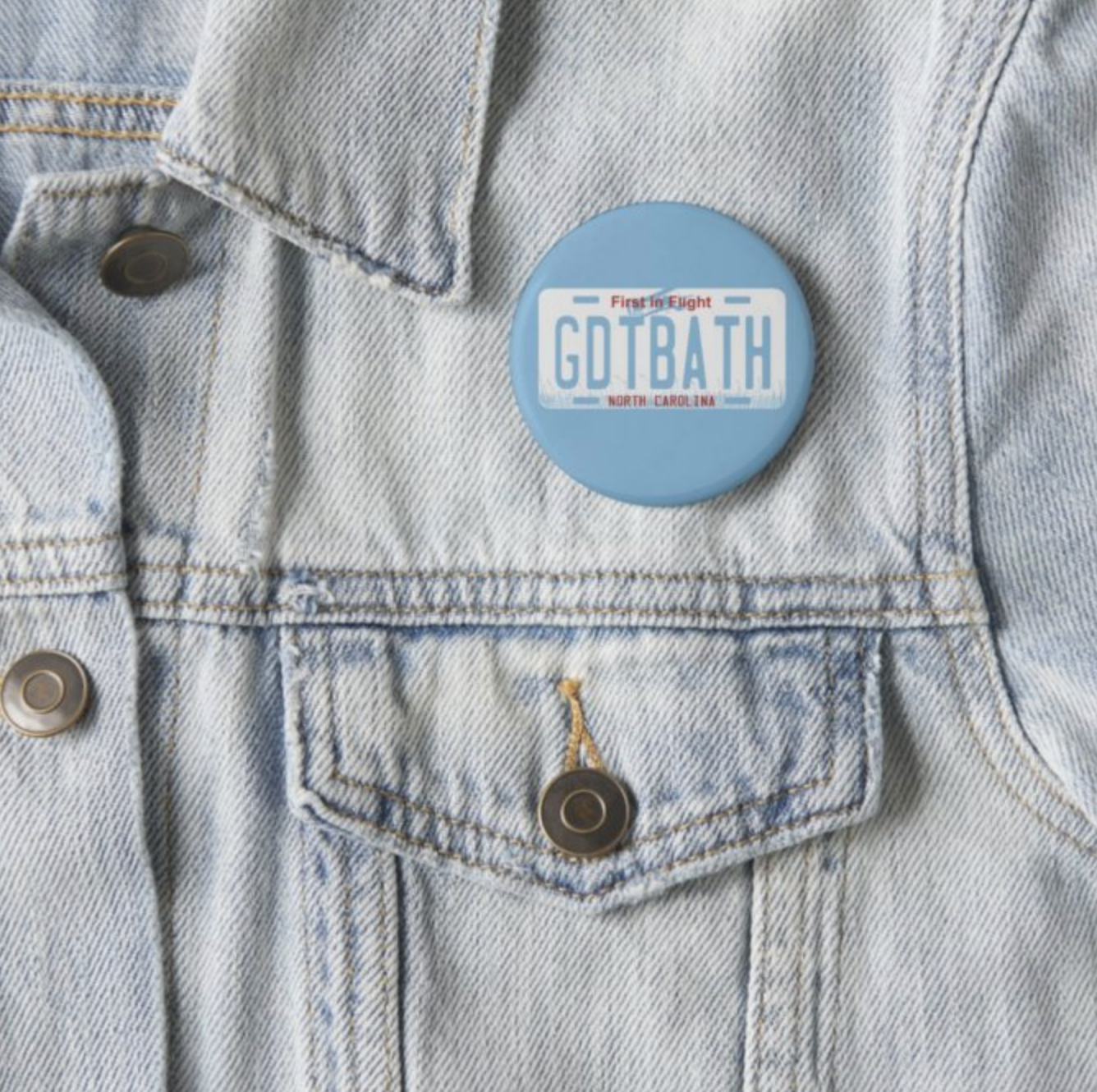 GDTBATH North Carolina License Plate Button Pin by Shrunken Head 2.25
