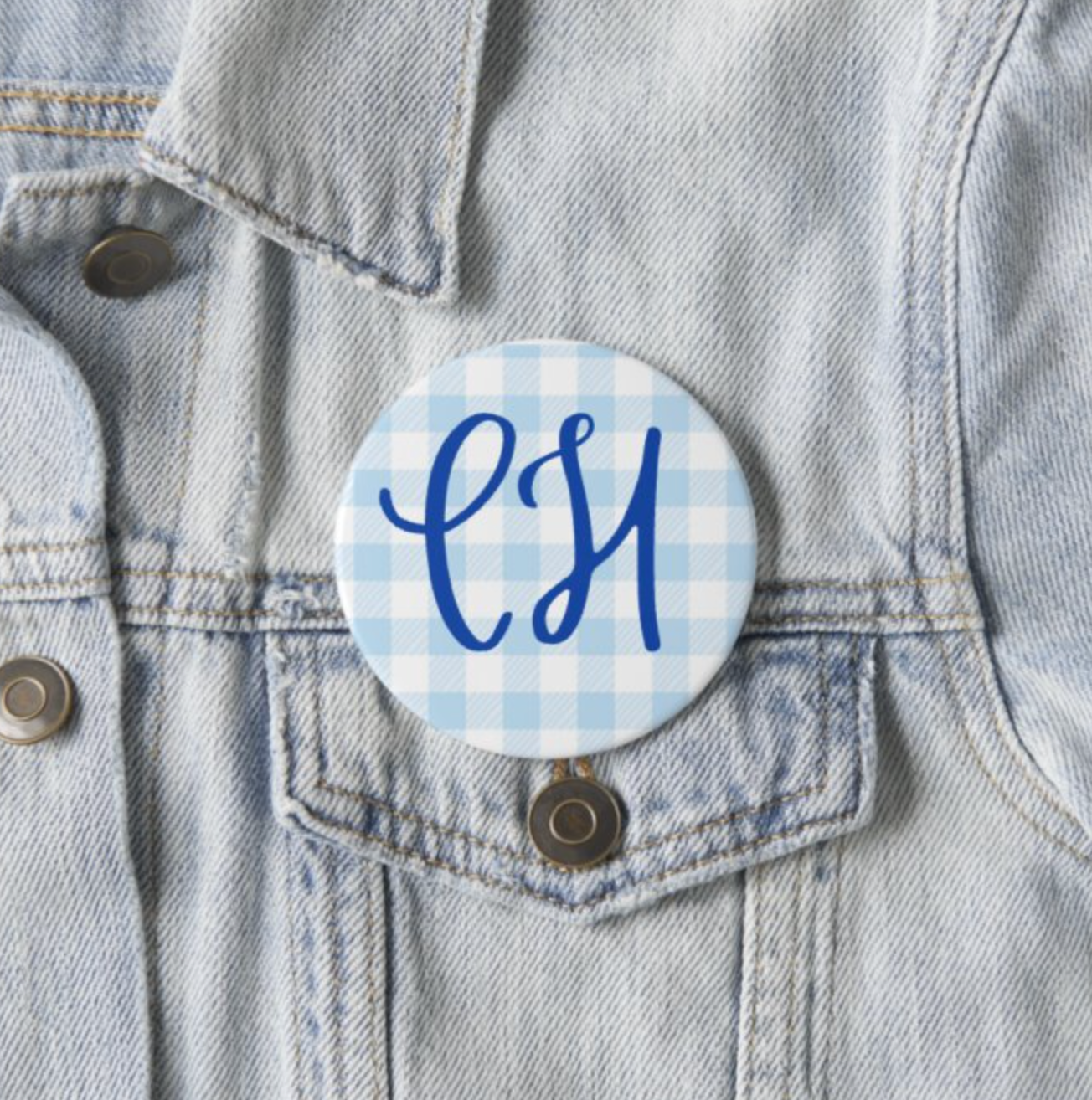 3 inch CH Gingham Buttons Pin by Shrunken Head Brand