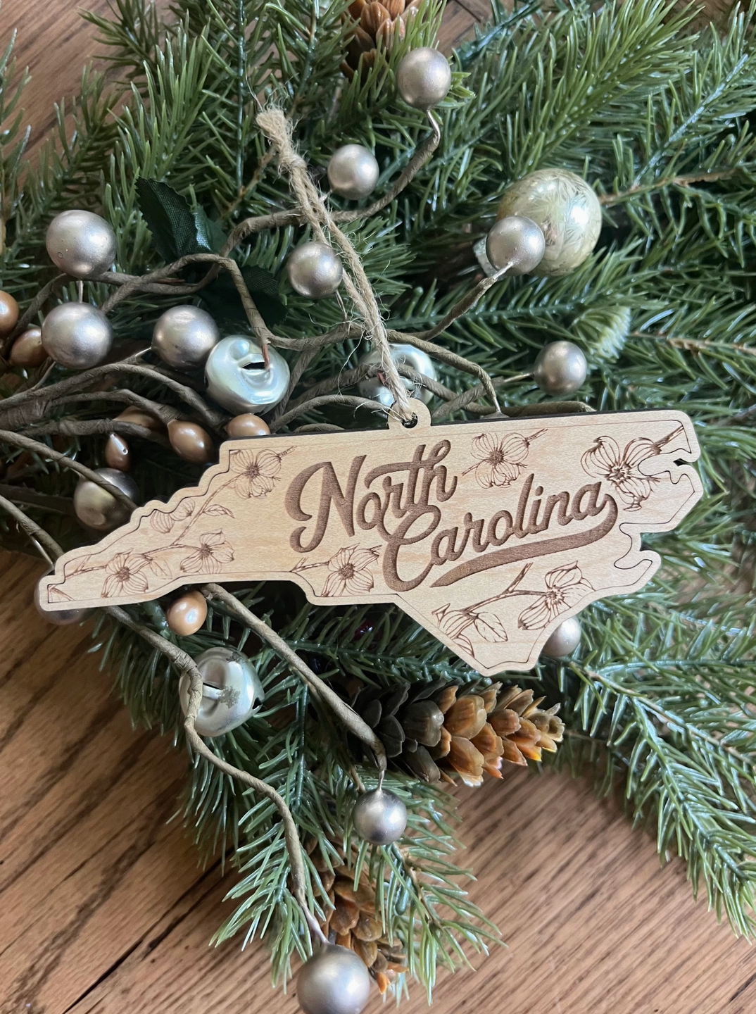 North Carolina NC Wooden Christmas Ornament