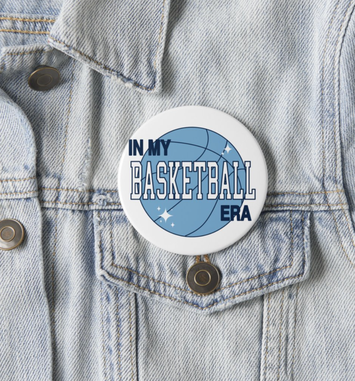 In My Basketball Era Button Pin Carolina Blue and White