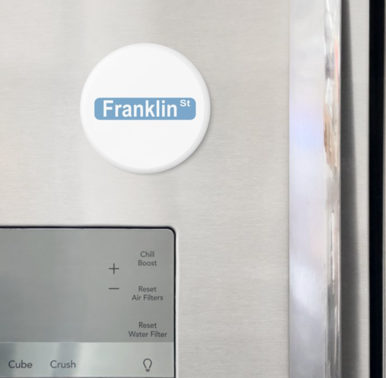 Franklin St Button Magnet in White and Carolina Blue