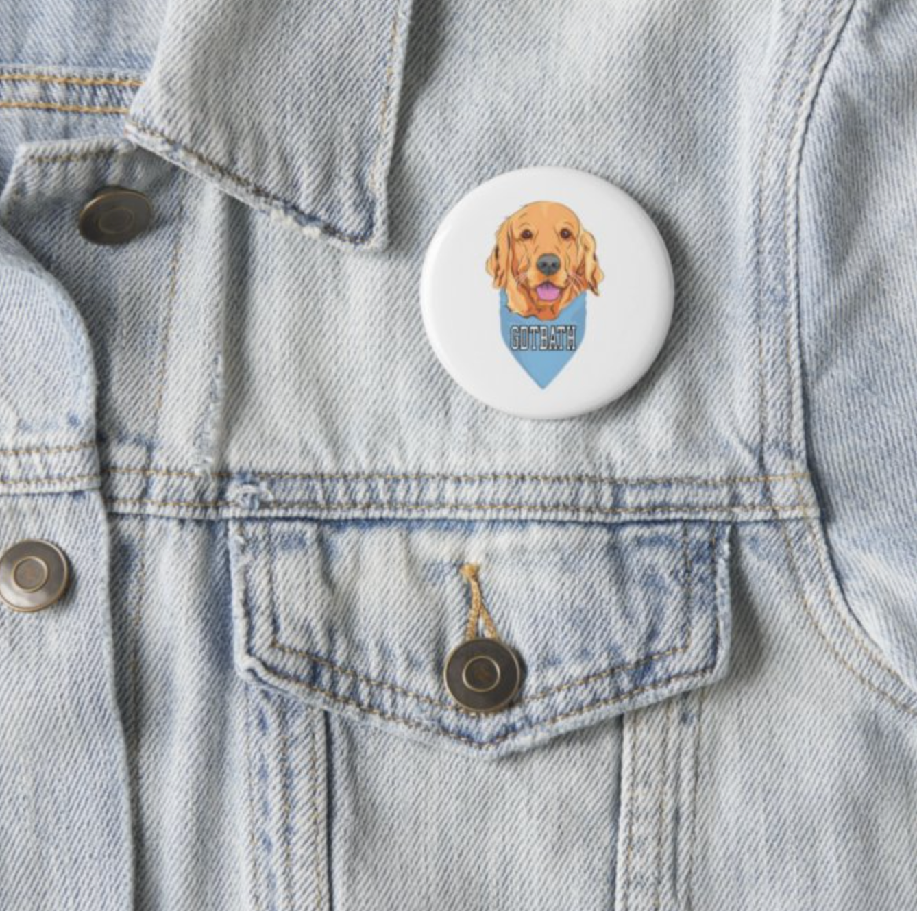 GDTBATH Golden Retriever Button Pin by Shrunken Head 2.25