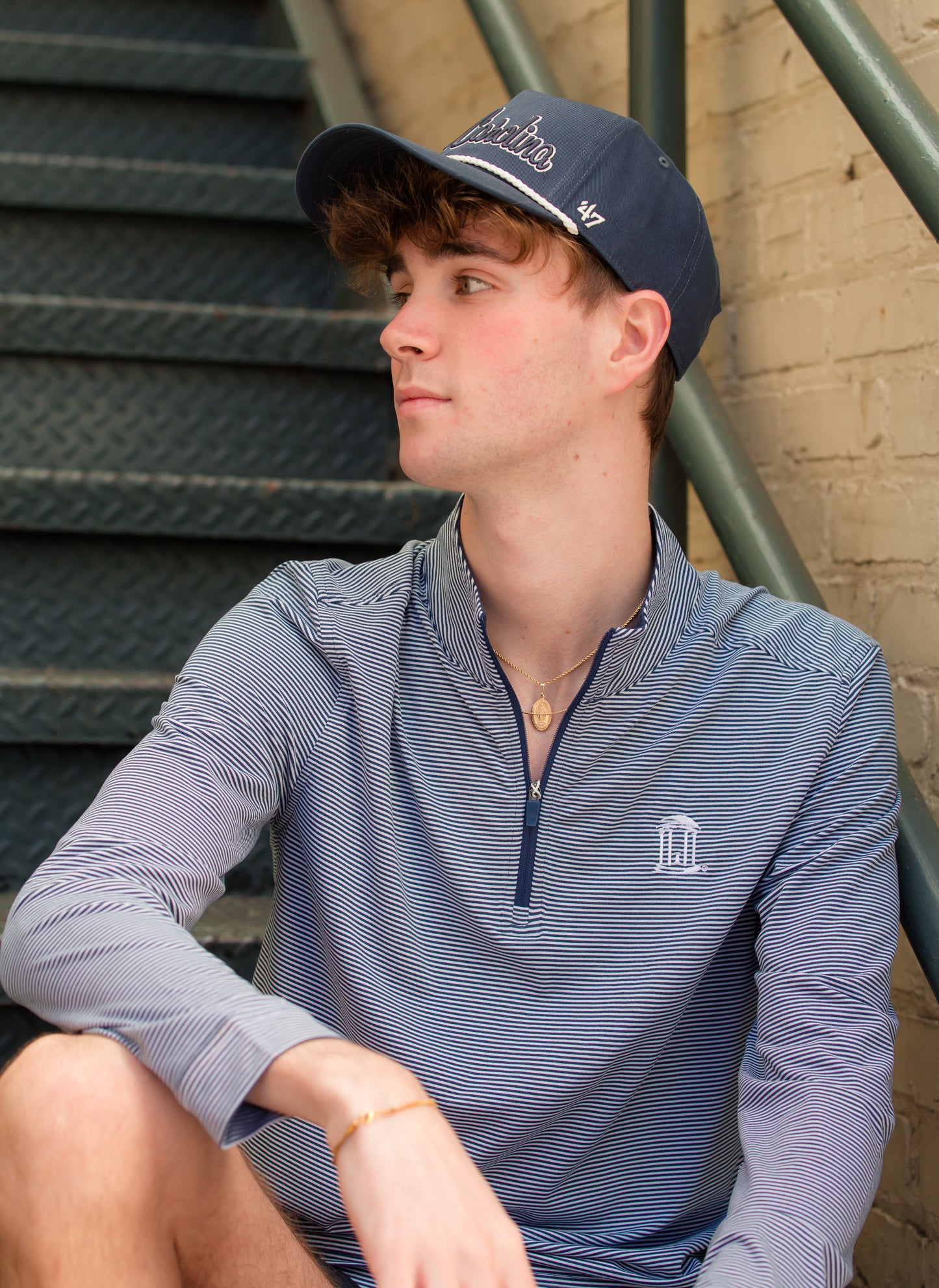 UNC Old Well Men's 1/4 Zip Pullover Jacket by Southern Tide in Navy