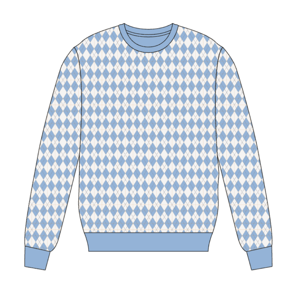 Carolina Blue and White Argyle Knit Sweater Crewneck
