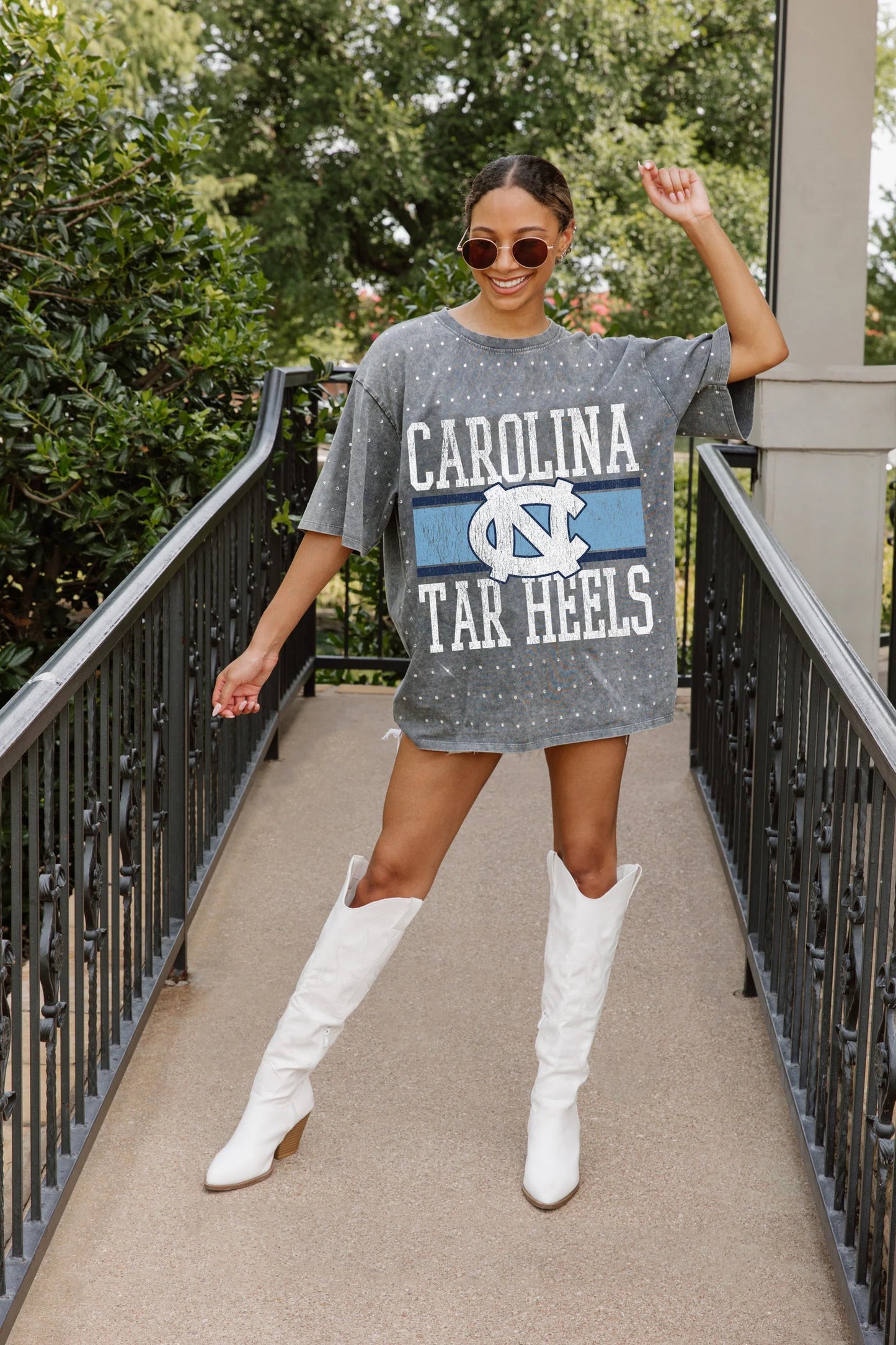 North Carolina Tar Heels On The Ball Oversized Rhinestone Tee
