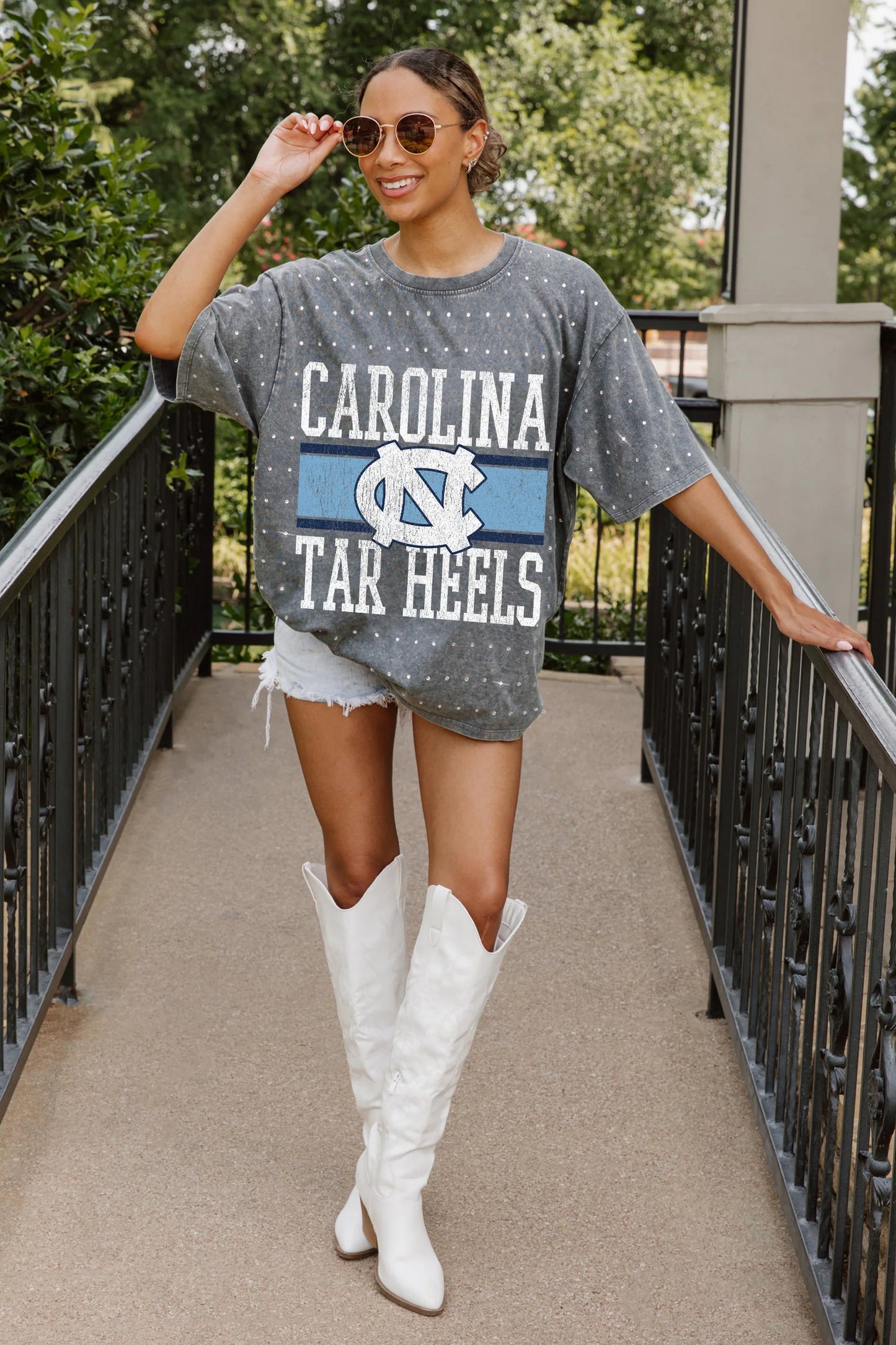 North Carolina Tar Heels On The Ball Oversized Rhinestone Tee