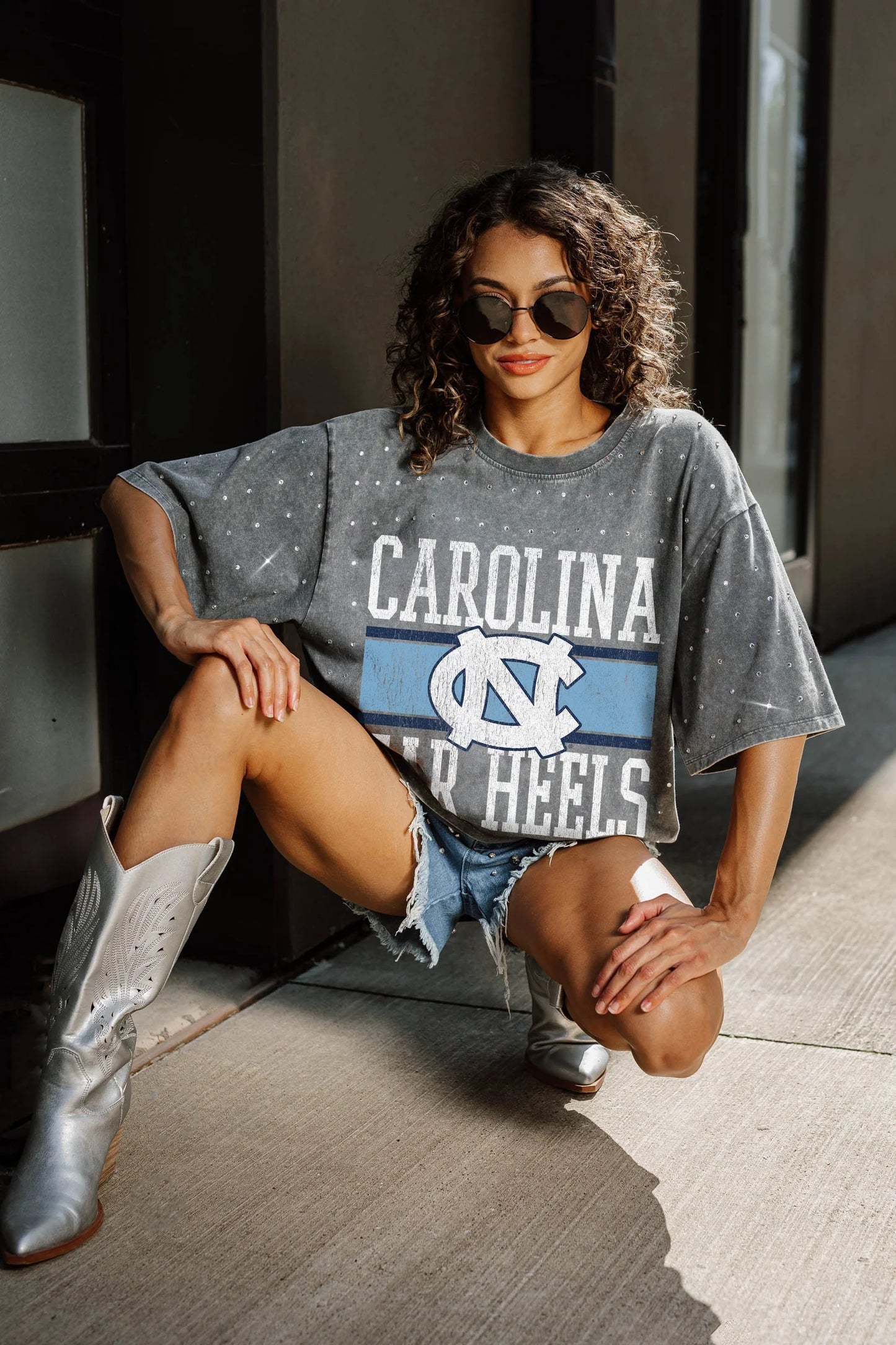 North Carolina Tar Heels On The Ball Oversized Rhinestone Tee