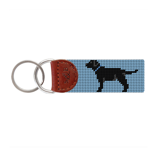 Carolina Blue Black Dog Fob Style Needlepoint Keychain