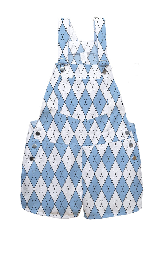 Carolina Blue and White Argyle Overalls with Shorts for Kid's