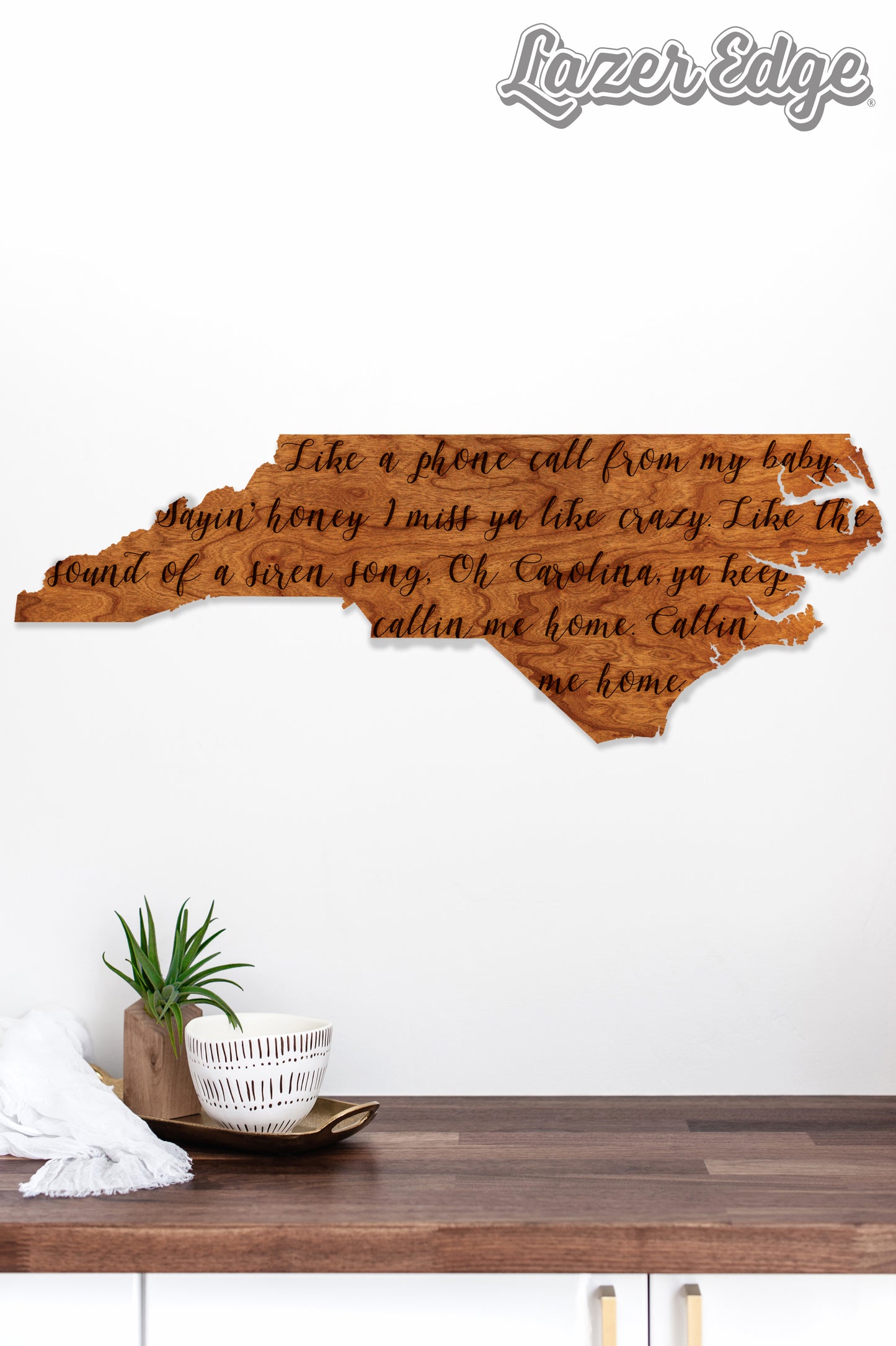 North Carolina State Map Wooden Wall Hanging Decor Keep Callin Me in Cherry