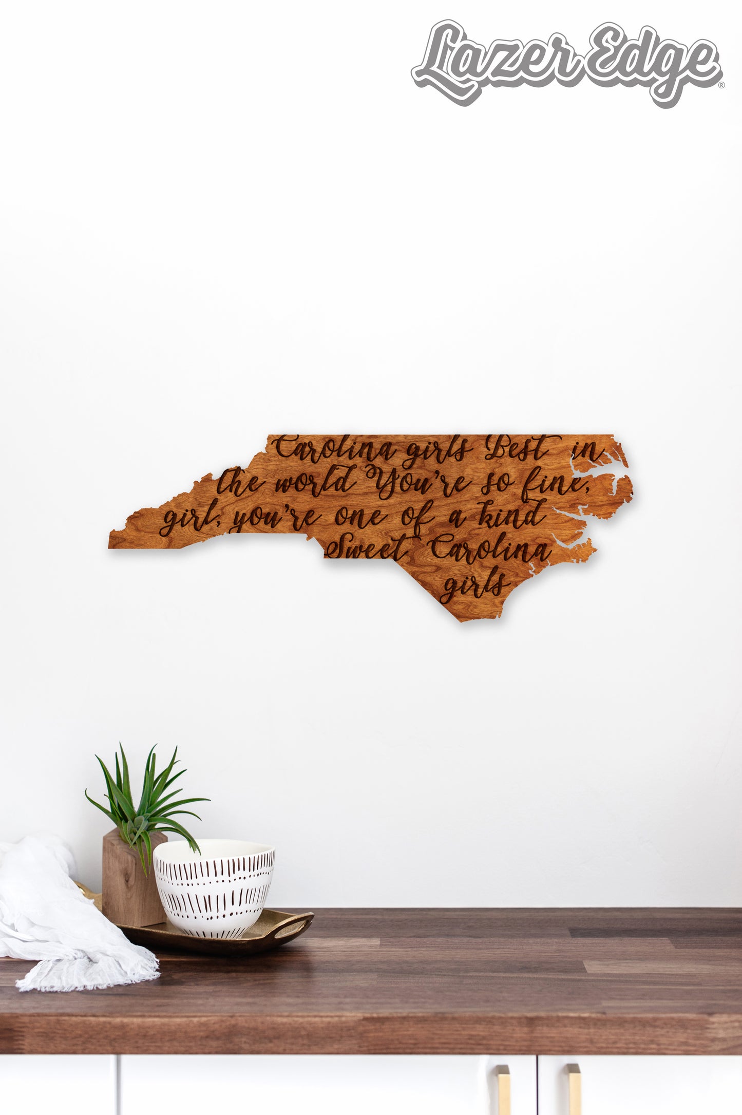 Wooden North Carolina State Map Wall Hanging Decor Carolina Girls in Cherry