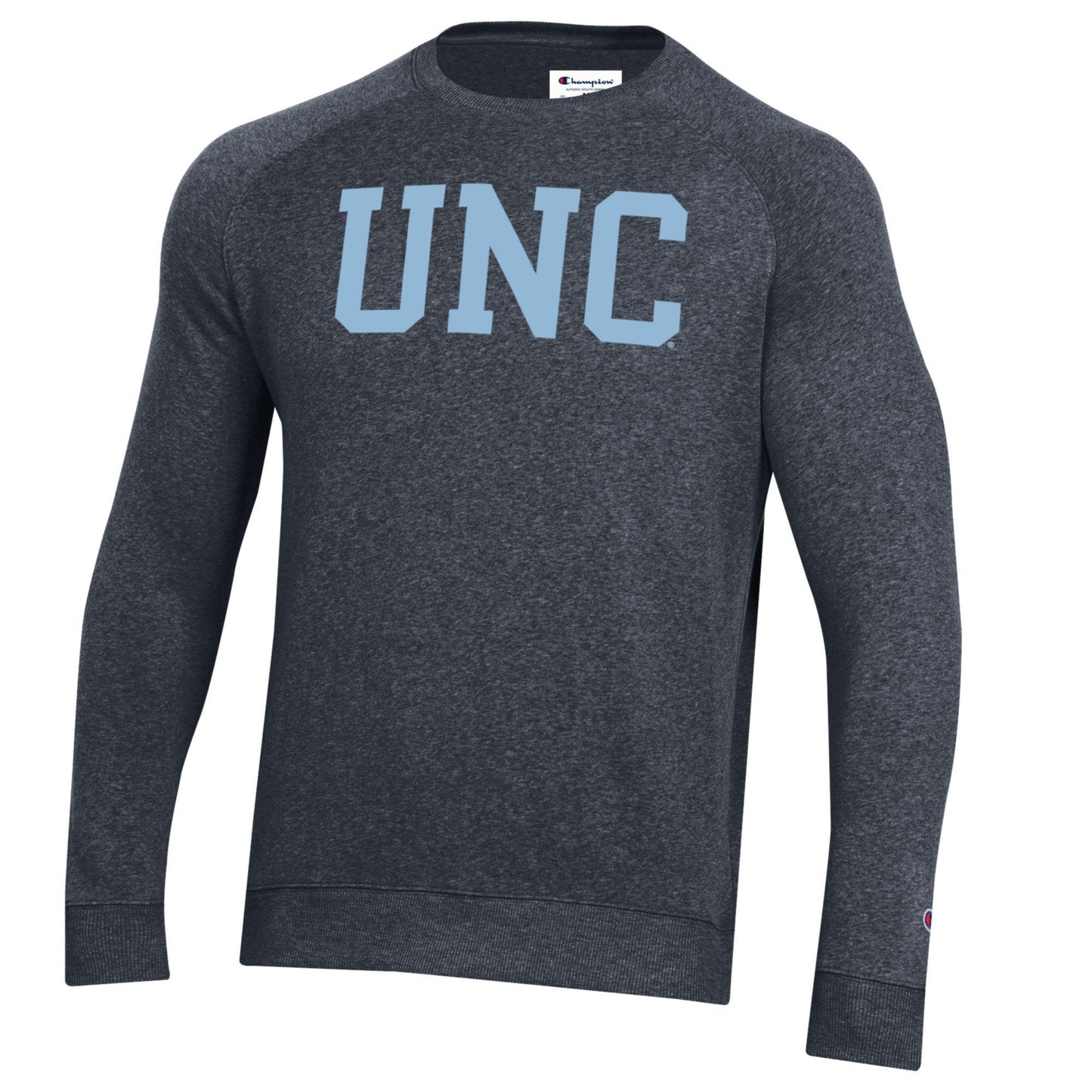 Carolina Blue UNC Silk Lettered Crewneck Sweatshirt in Navy