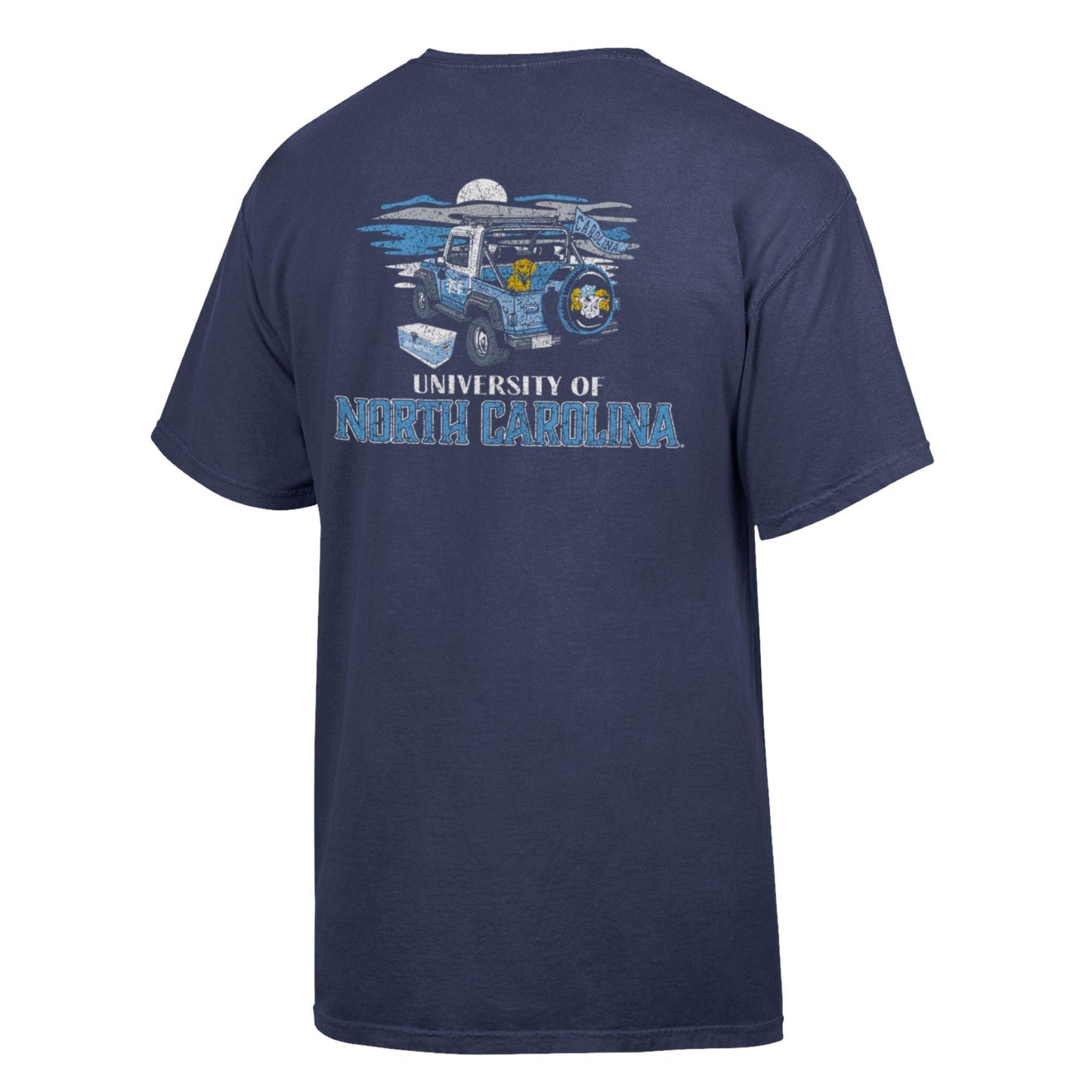 Carolina Tar Heels Navy Blue Jeep on the Beach T-Shirt