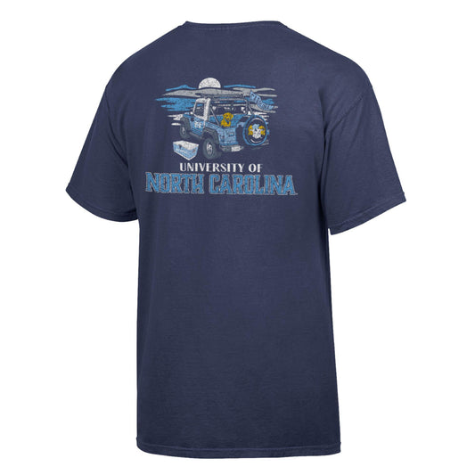 Carolina Tar Heels Navy Blue Jeep on the Beach T-Shirt
