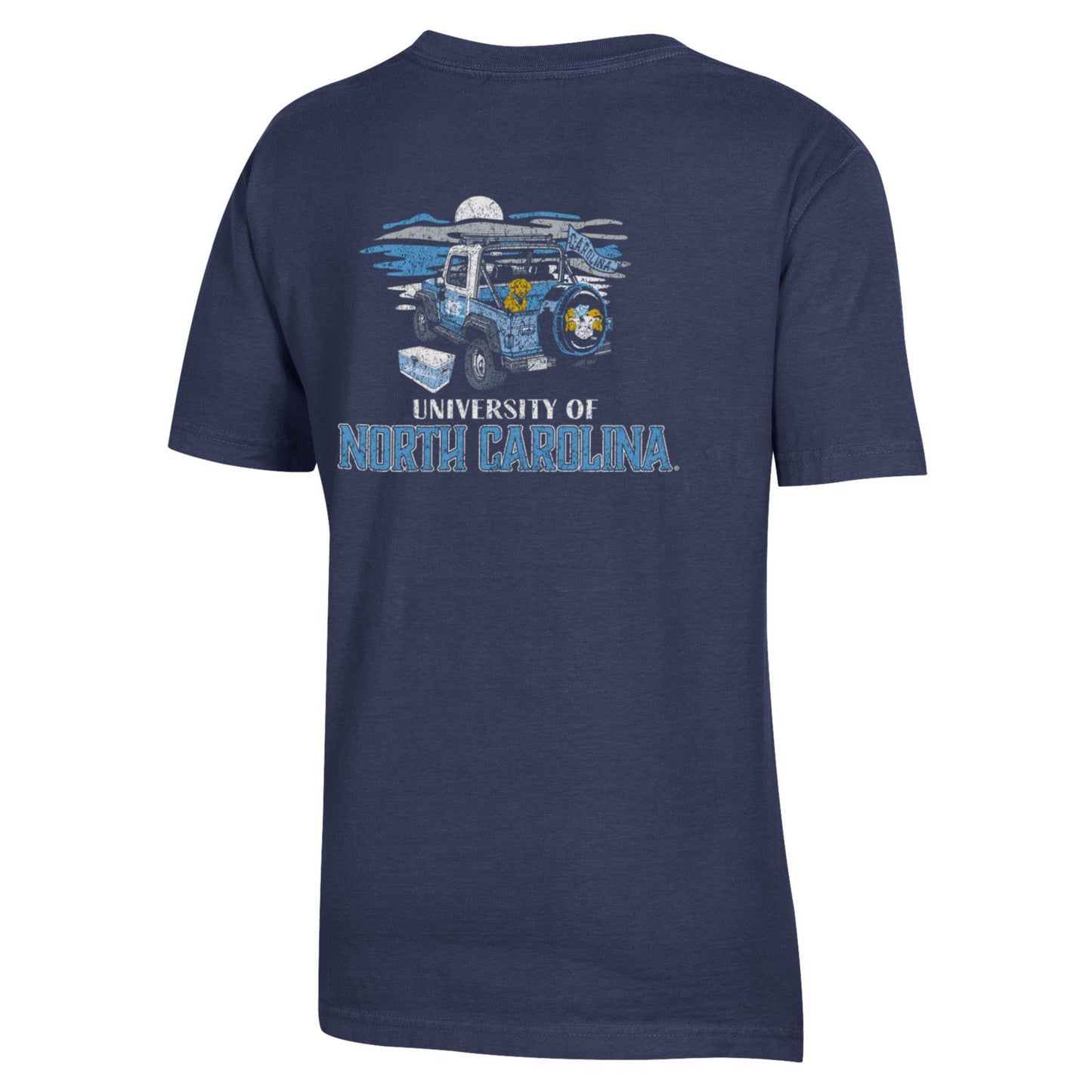 Carolina Tar Heels Navy Blue Jeep on the Beach Kid's T-Shirt