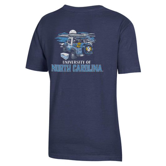 Carolina Tar Heels Navy Blue Jeep on the Beach Kid's T-Shirt