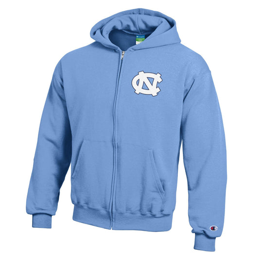 North Carolina Tar Heels Kid's Full Zip Hoodie in Light Blue