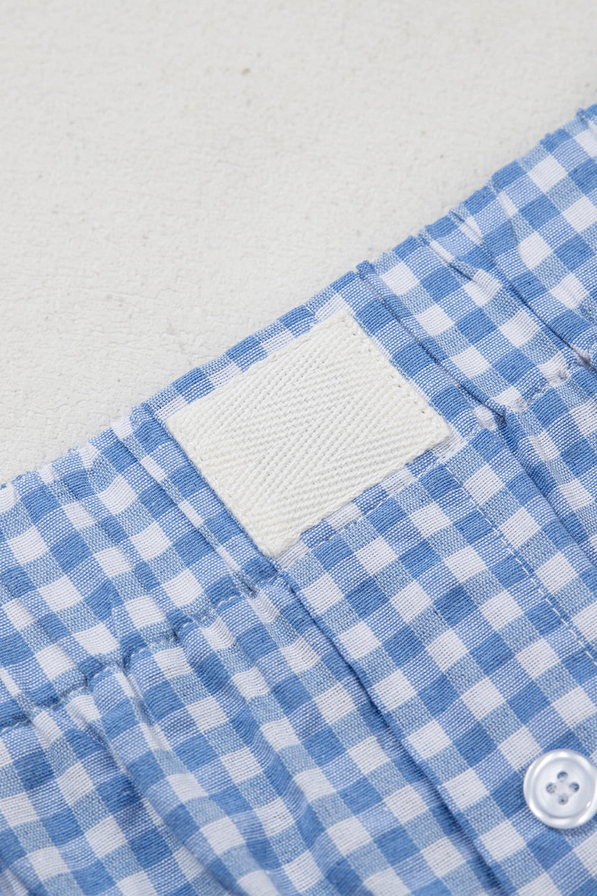 Blue Gingham High Waisted Shorts