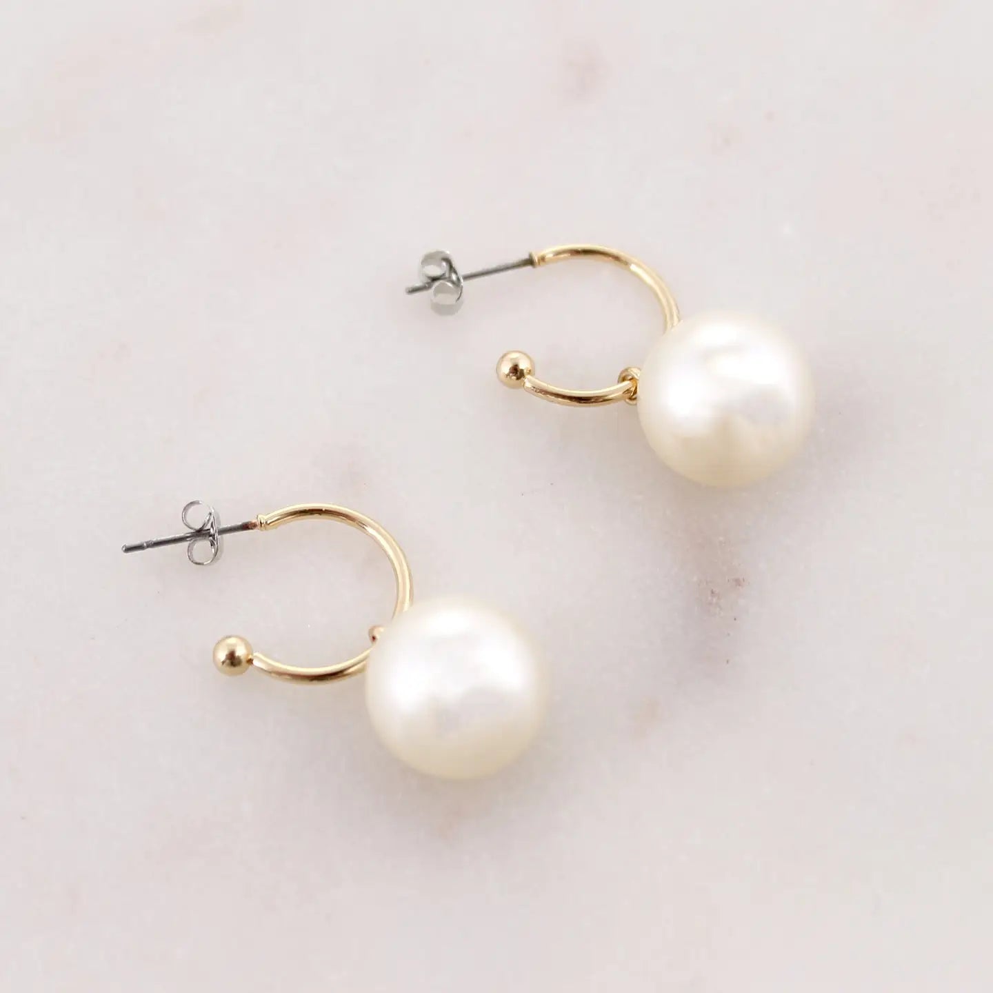 North Carolina Logo Pearl Hoop Earrings - Lifestyle View - Seasons Jewelry
