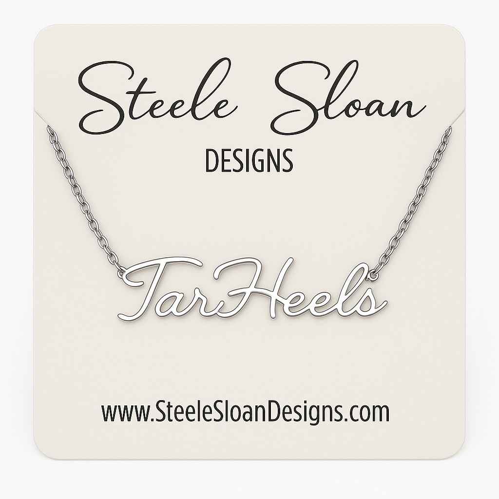 Tar Heels Silver Cursive Necklace by Steele Sloan Designs