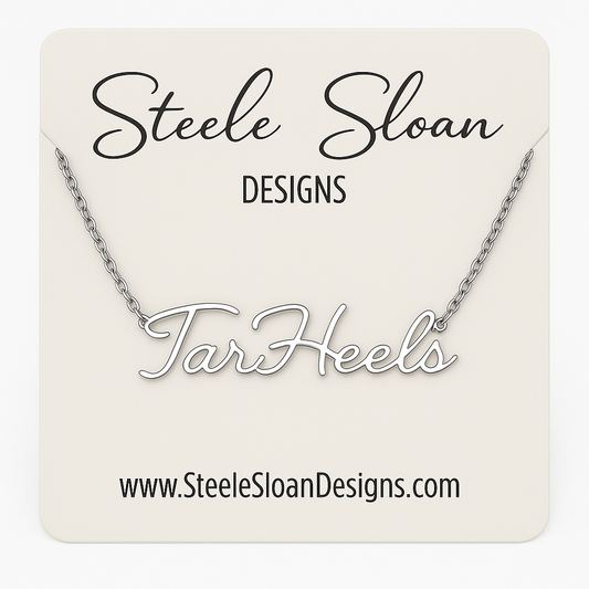 Tar Heels Silver Cursive Necklace by Steele Sloan Designs