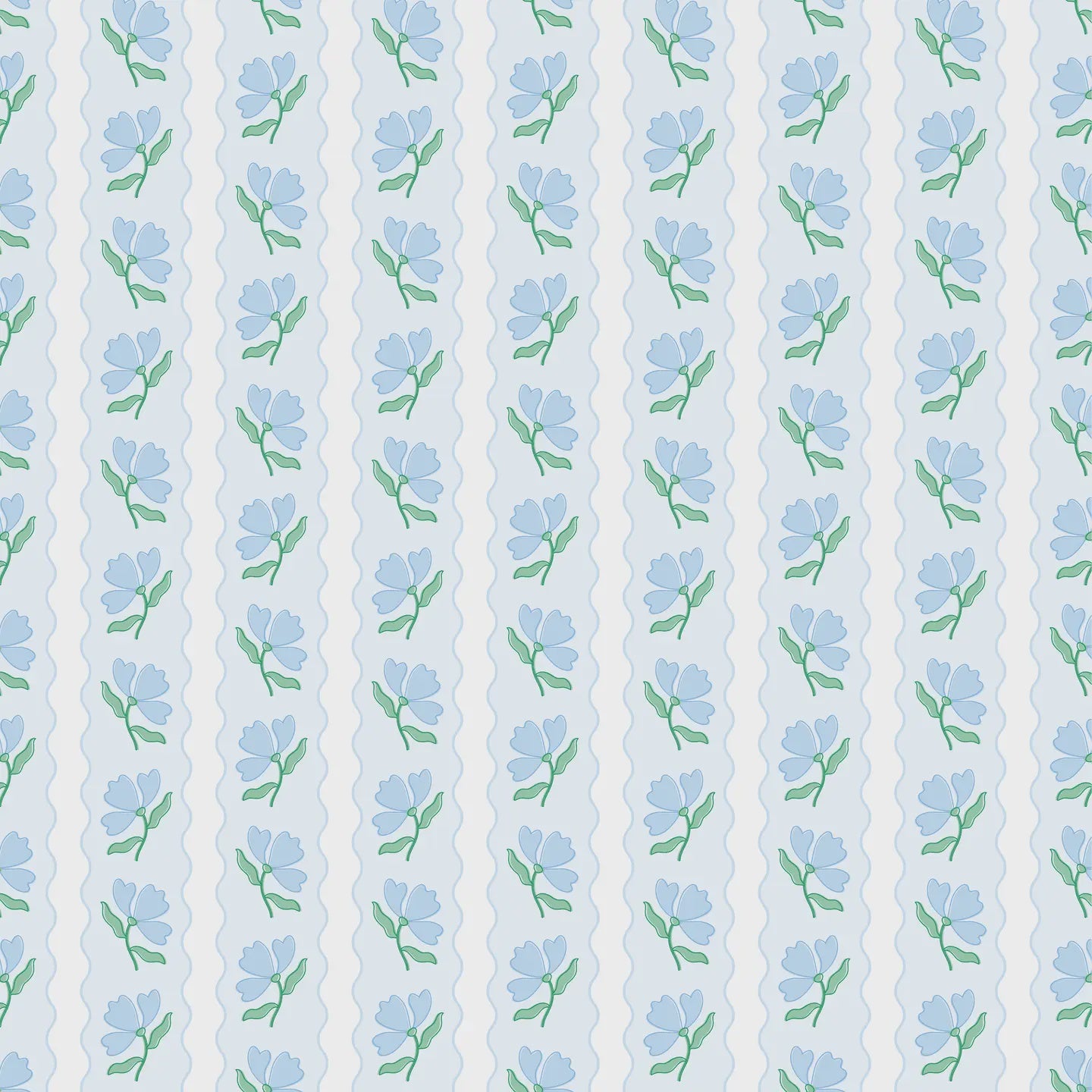 Blue Flower Wavy Stripe Wrapping Paper - Roll of 3 Sheets