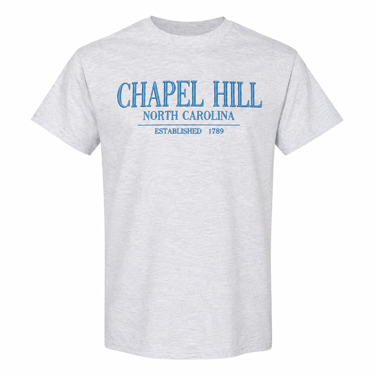 On Sale Chapel Hill North Carolina Embroidered Ash Grey Adult T-Shirt