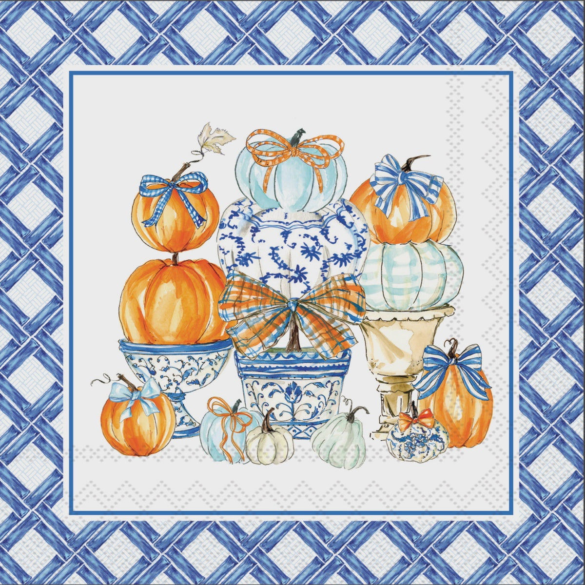 Light Blue and White Pumpkin Cocktail Napkins - Pack of 20