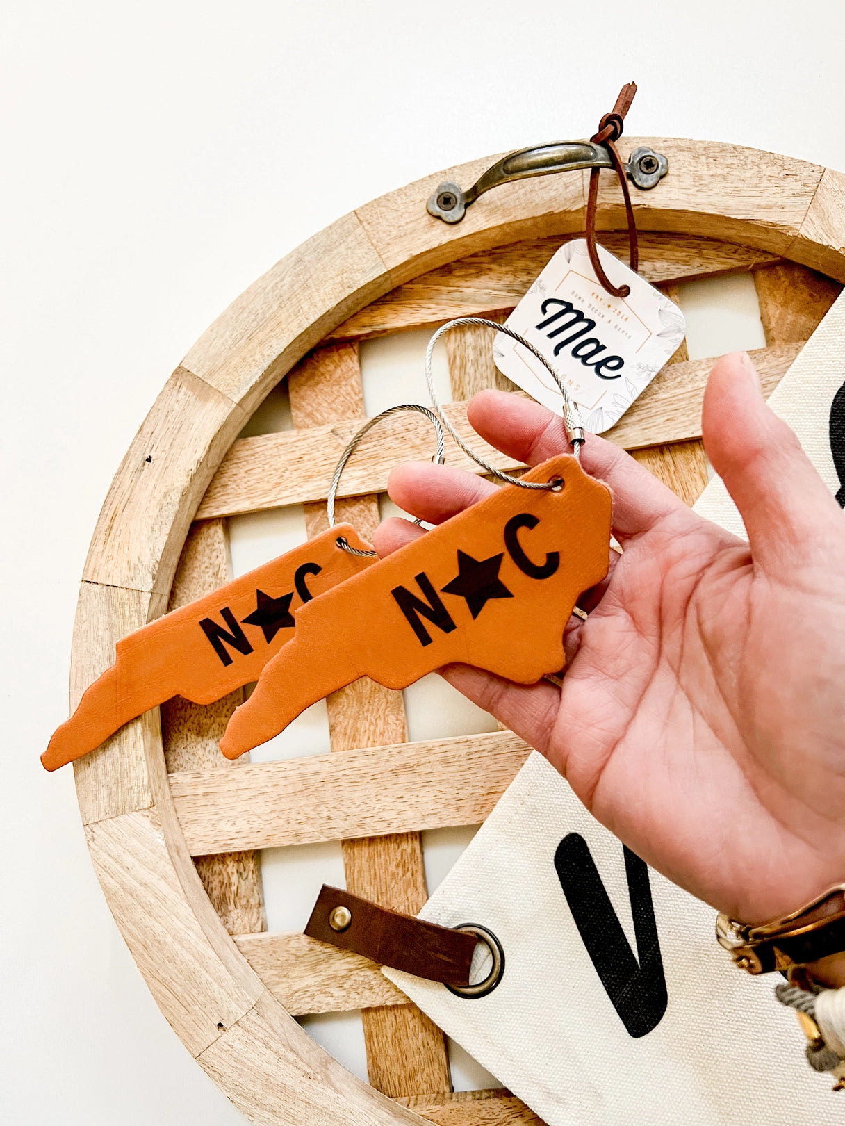 North Carolina Silhouette Leather Keychain