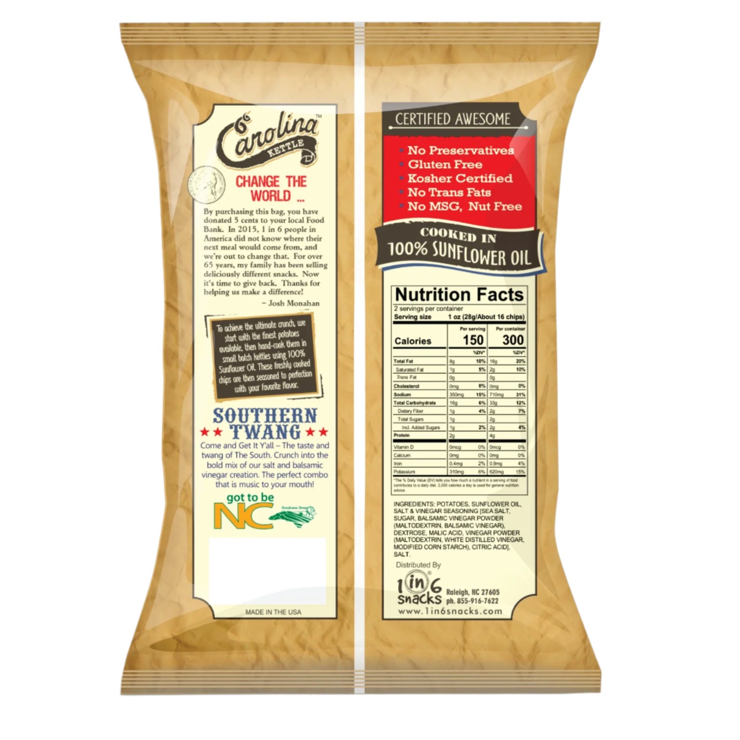 Salt & Balsamic Vinegar Carolina Kettle Chips - 2 oz Bag